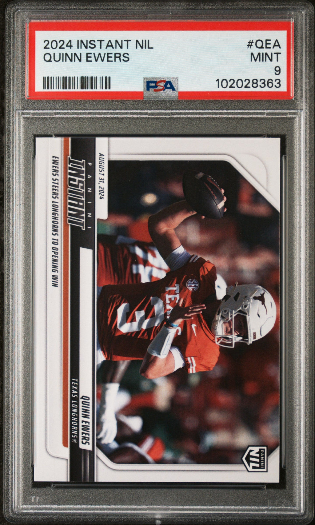 Graded 2024 Panini Instant NIL Quinn Ewers #QEA Rookie RC Football Card PSA 9 Mint