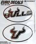 University of South Florida Bulls USF 2-Piece White and Clear Euro Decal Sticker Set, 4x2.5 Inch Each