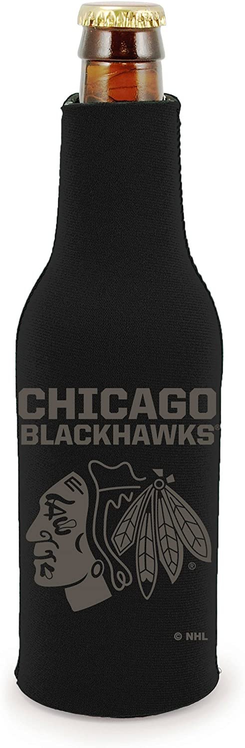 Blackhawks 2-Pack Tonal Black Design Zipper Bottle Neoprene Beverage Insulator Holder Hockey