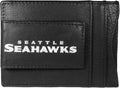 Seattle Seahawks Black Leather Wallet, Front Pocket Magnetic Money Clip, Printed Logo