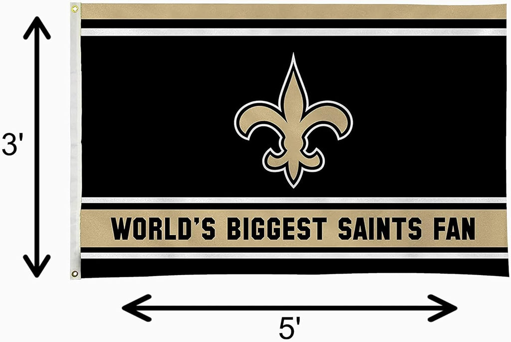 New Orleans Saints 3x5 Feet Flag Banner, World's Biggest Fan, Metal Grommets, Single Sided, Indoor or Outdoor Use