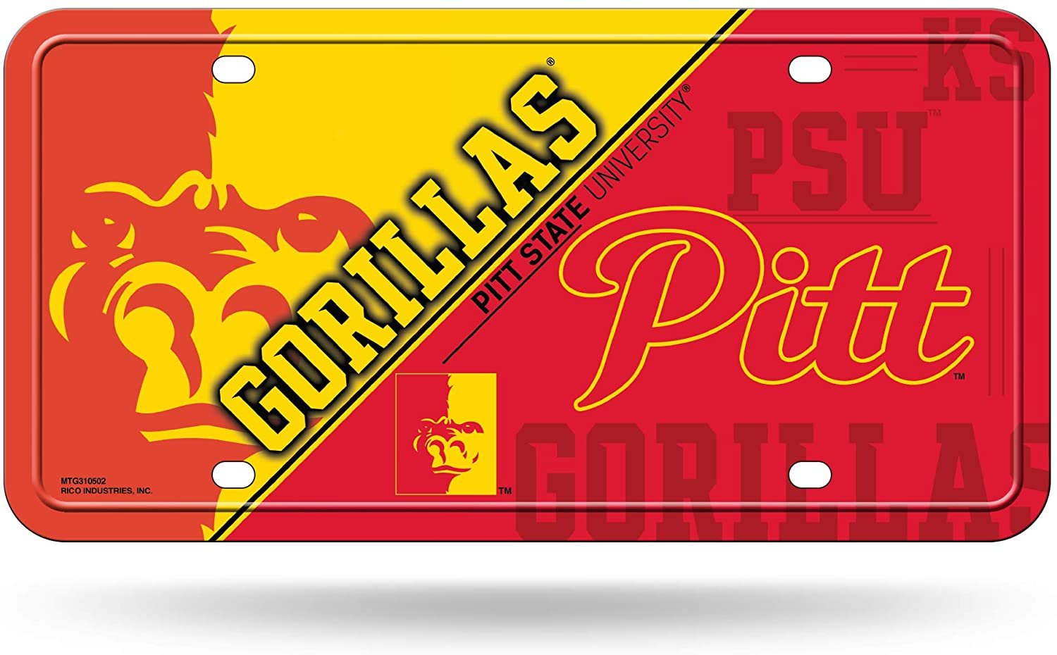 Pittsburgh State University Gorillas Metal Auto Tag License Plate, Split Design, 6x12 Inch