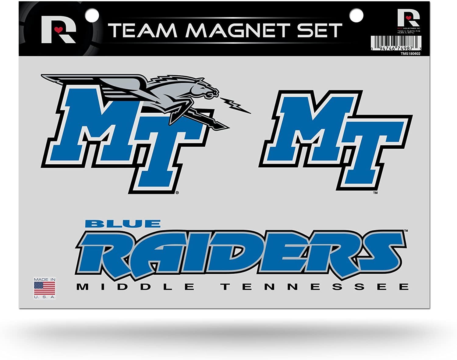 Middle Tennessee State University Blue Raiders Die Cut Team Magnet Set Sheet
