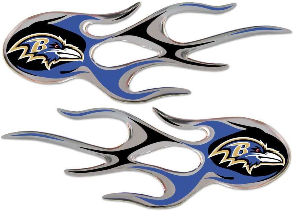 Baltimore Ravens Pair of Decal Sticker Emblem, Air Puffed Raised, Micro Flame Design, Full Adhesive Backing, 2x5 Inch Each
