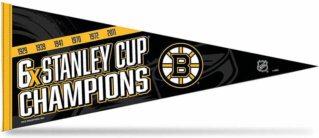 Boston Bruins 6-Time Stanley Cup Champions Soft Felt Pennant, 12x30 Inch, Easy To Hang