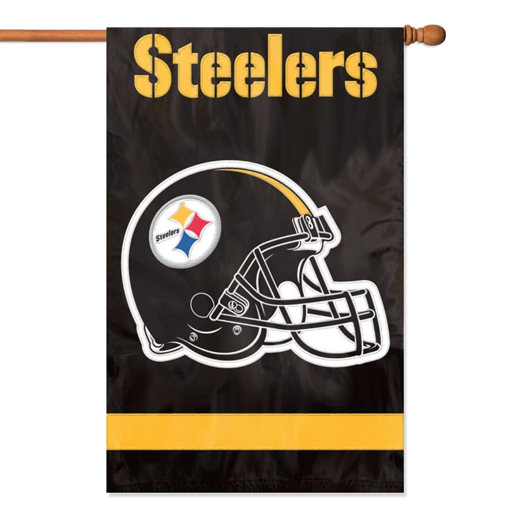 Pittsburgh Steelers Premium Double Sided Banner Flag, Applique Embroidered, 28x44 Inches, Helmet Design