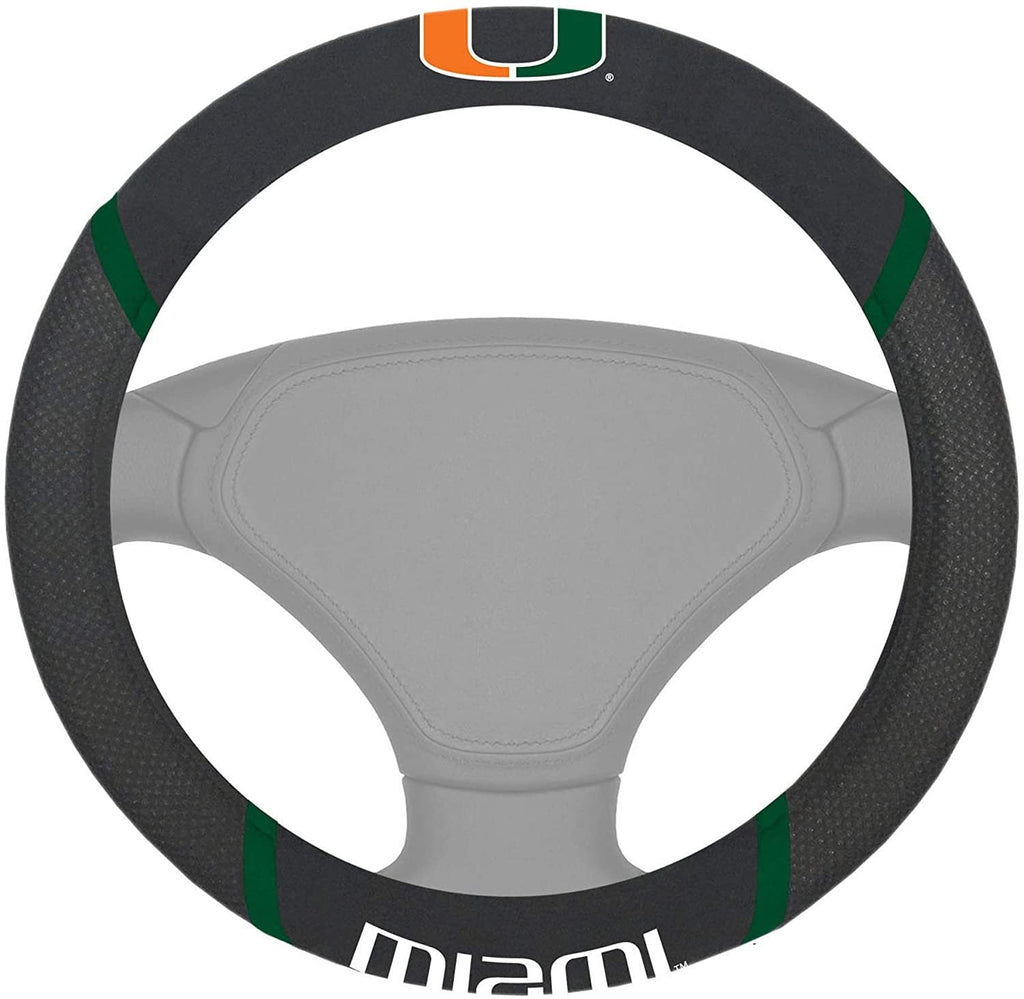 Miami Hurricanes Steering Wheel Cover Embroidered Black 15 Inch University of