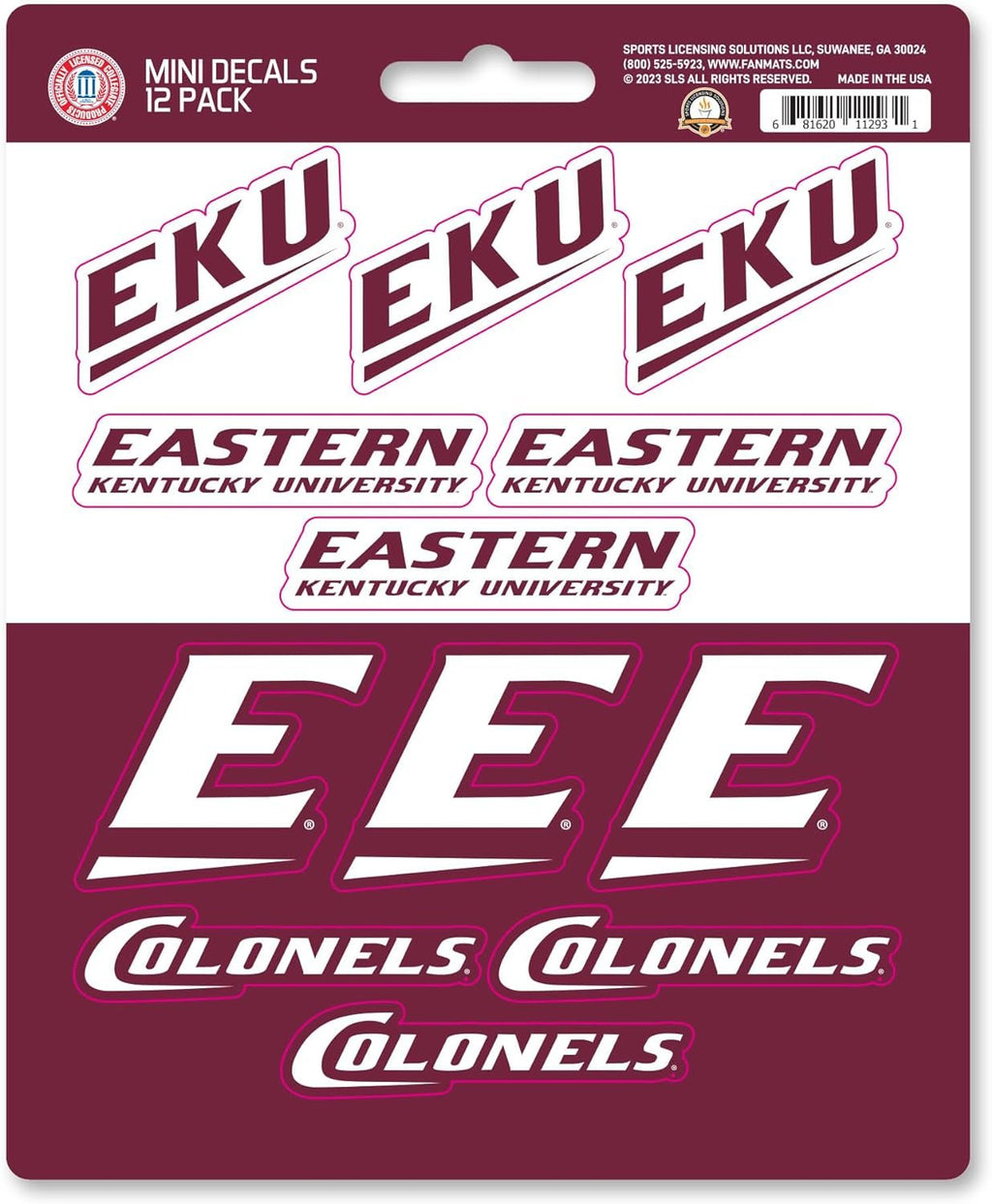 Eastern Kentucky University Colonels 12-Piece Mini Decal Sticker Set, 5x6 Inch Sheet, Gift for football fans for any hard surfaces around home, automotive, personal items