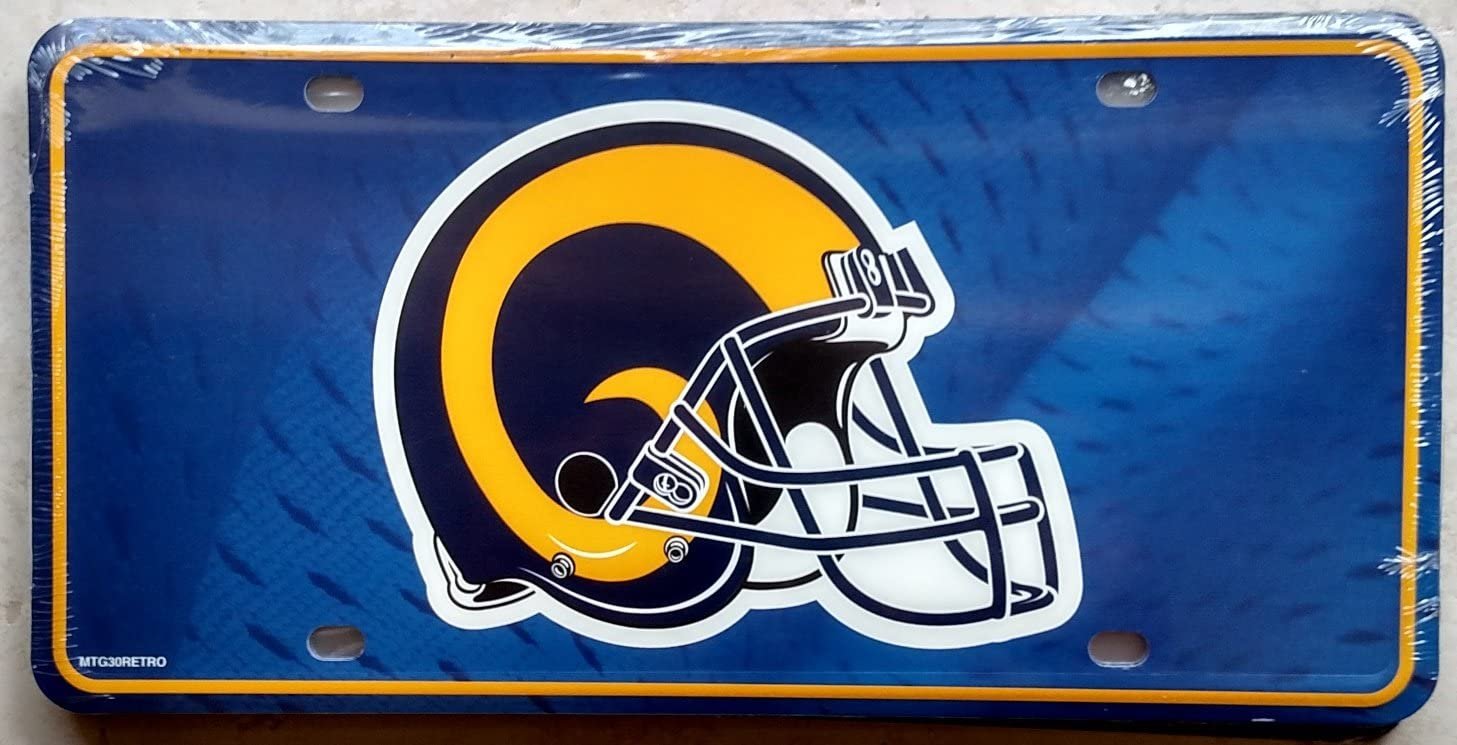 Los Angeles Rams Metal Auto Tag License Plate, Retro Helmet Design, 6x12 Inch