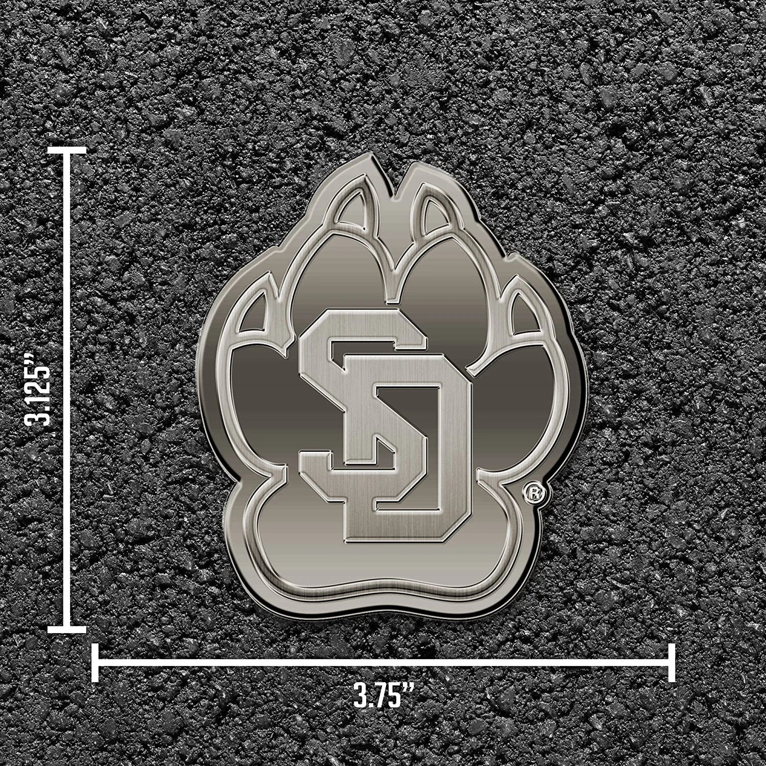 University of South Dakota Coyotes Solid Metal Auto Emblem Antique Nickel for Car/Truck/SUV
