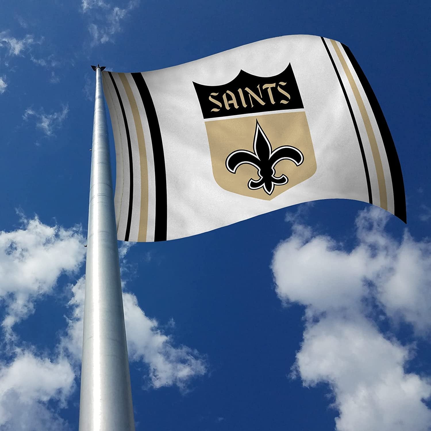 Rico Industries NFL New Orleans Saints 3' x 5' (1967-1984 W Shield Logo) Banner Flag - Single Sided - Indoor or Outdoor - Home Décor