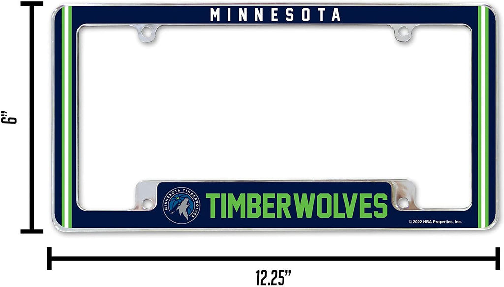 Minnesota Timberwolves Metal License Plate Frame Chrome Tag Cover Alternate Design 6x12 Inch