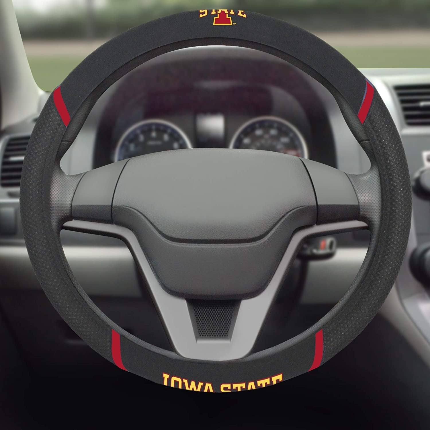 Iowa State Cyclones Steering Wheel Cover Premium Embroidered Black 15 Inch University