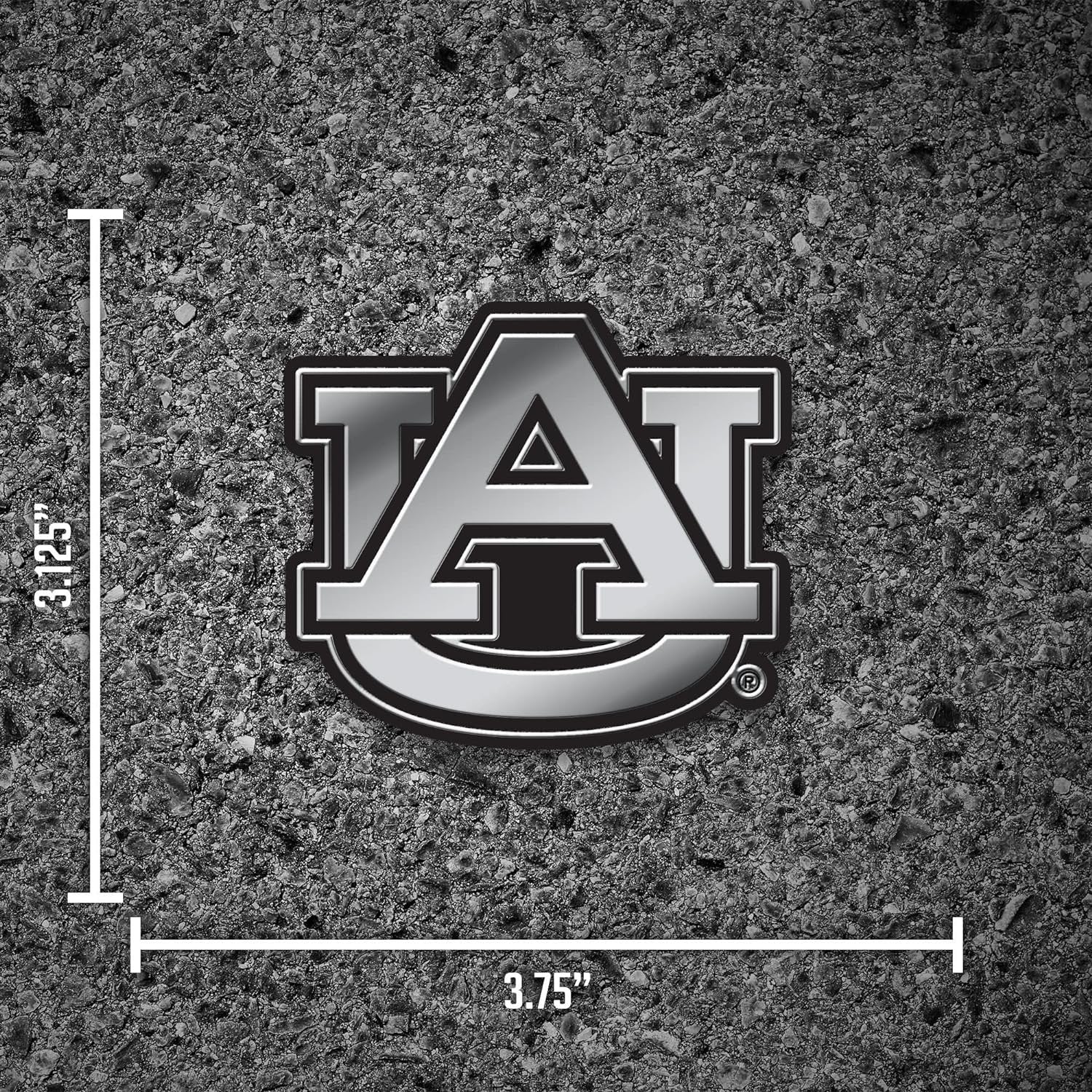 Auburn University Tigers Auto Emblem, Silver Chrome Color, Raised Molded Plastic, Adhesive Tape Backing
