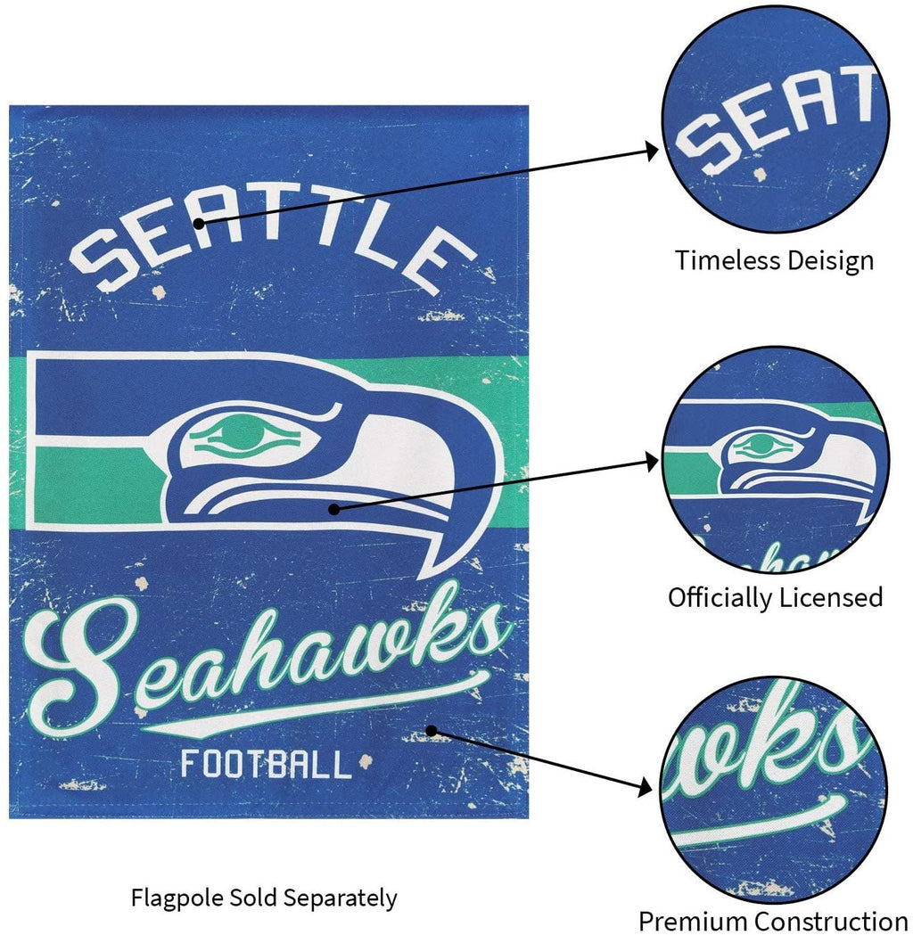 Seattle Seahawks House Banner Flag, Premium Double Sided, 28x44 Inch, Vintage Design, Linen, Indoor Outdoor