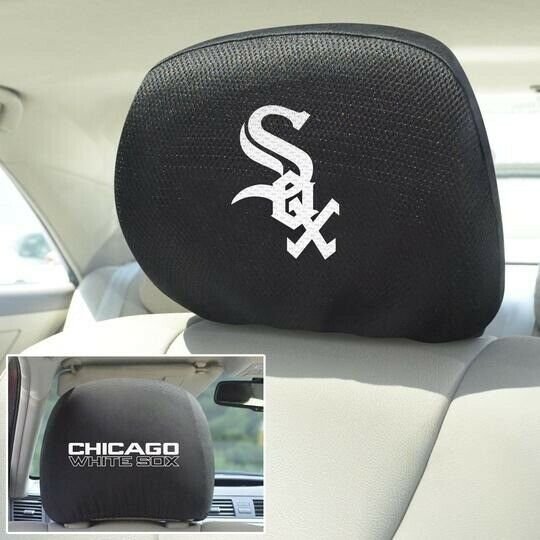 Chicago White Sox Pair of Premium Auto Head Rest Covers, Embroidered, Black Elastic, 14x10 Inch