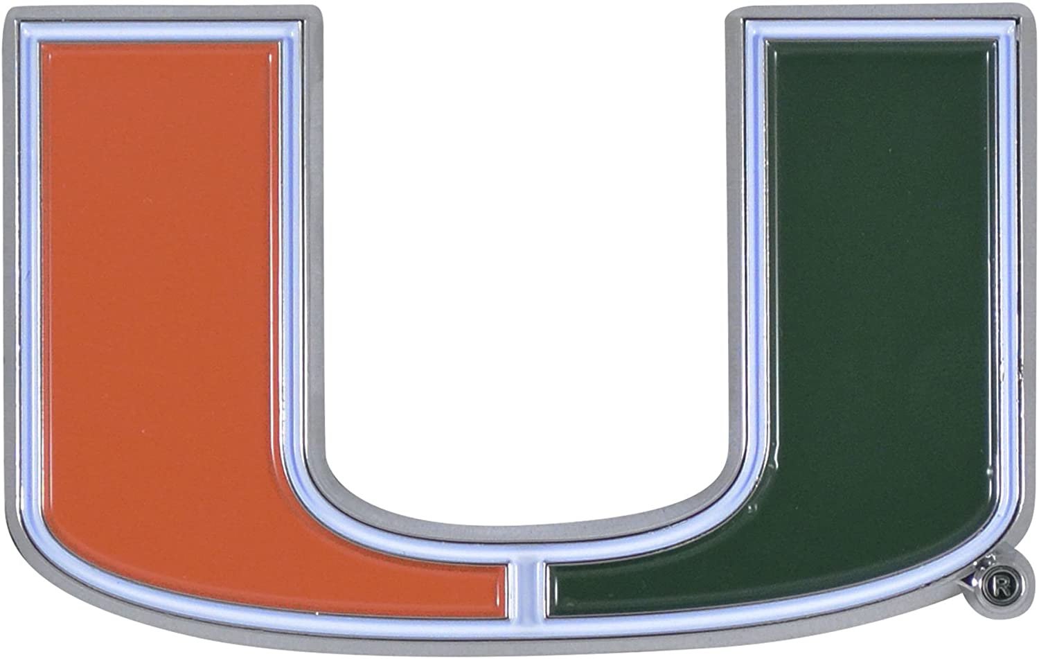 University of Miami Hurricanes Premium Solid Metal Raised Auto Emblem, Shape Cut, Adhesive Backing