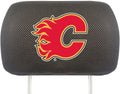 Calgary Flames Pair of Premium Auto Head Rest Covers, Embroidered, Black Elastic, 14x10 Inch