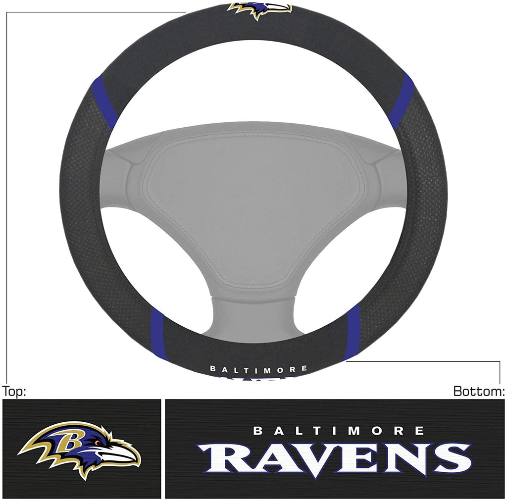 Baltimore Ravens Premium 15 Inch Black Emroidered Steering Wheel Cover