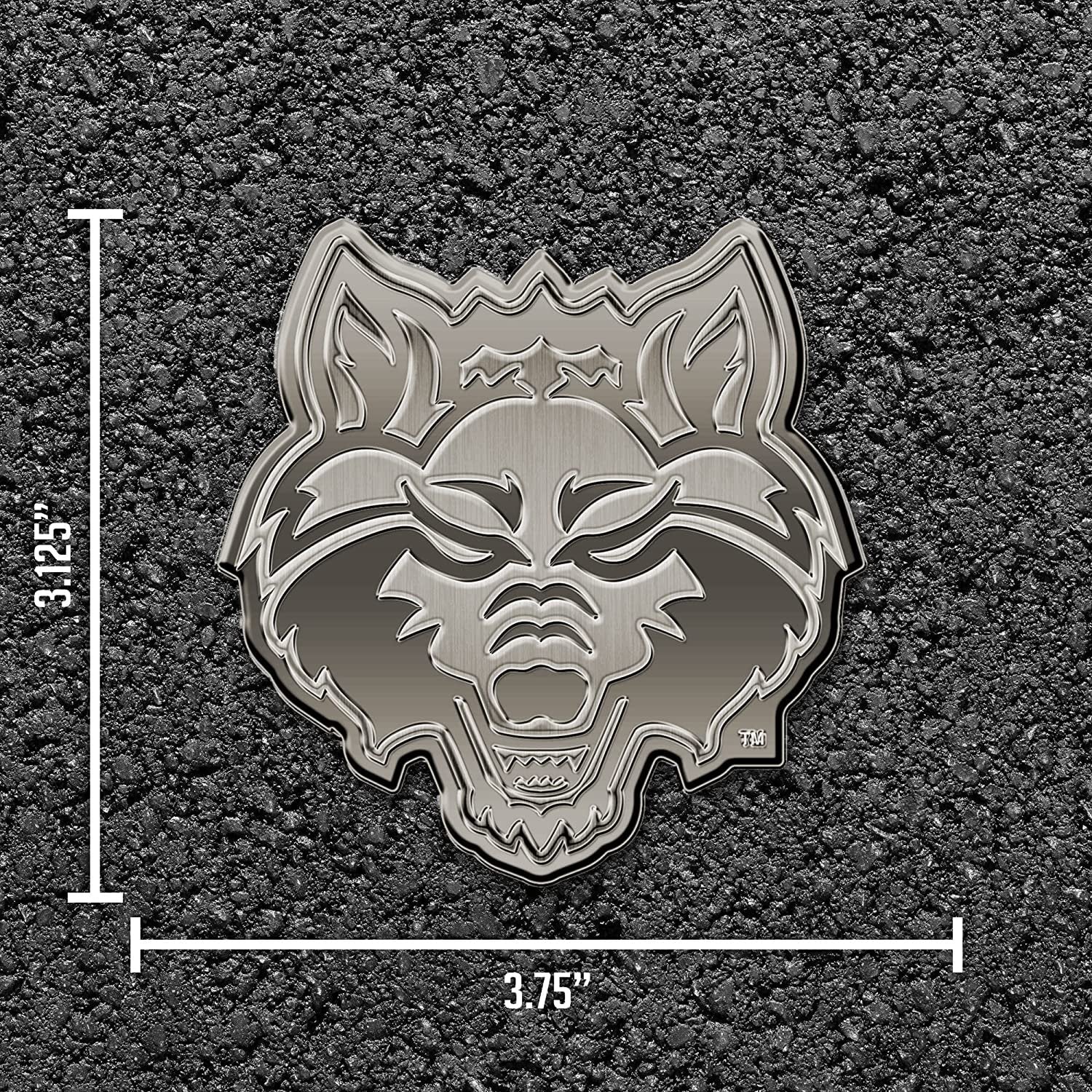 Arkansas State University Red Wolves Solid Metal Auto Emblem Antique Nickel for Car/Truck/SUV