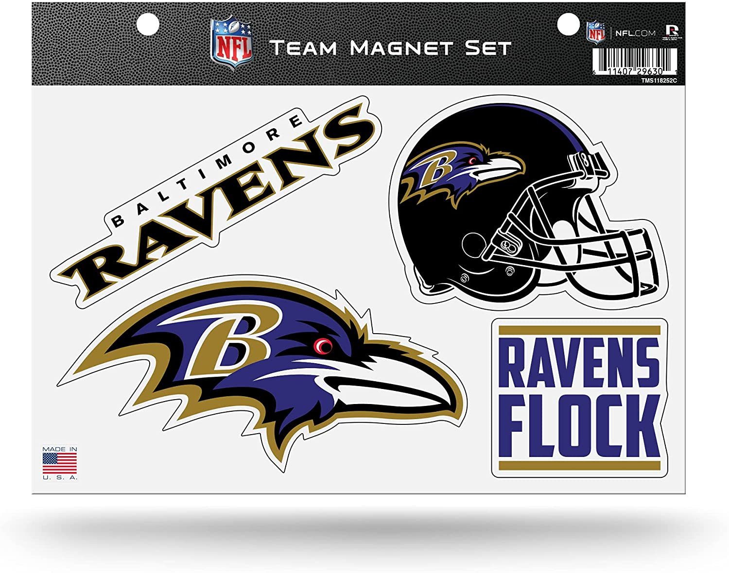 Rico Industries NFL Baltimore Ravens 8.5" x 11" Team Magnet Set for Car, Refrigerator, Fridge, Locker, Office Cabinet