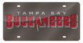 Tampa Bay Buccaneers Premium Laser Cut Tag License Plate, Pewter Mirrored Acrylic Inlaid, 12x6 Inch