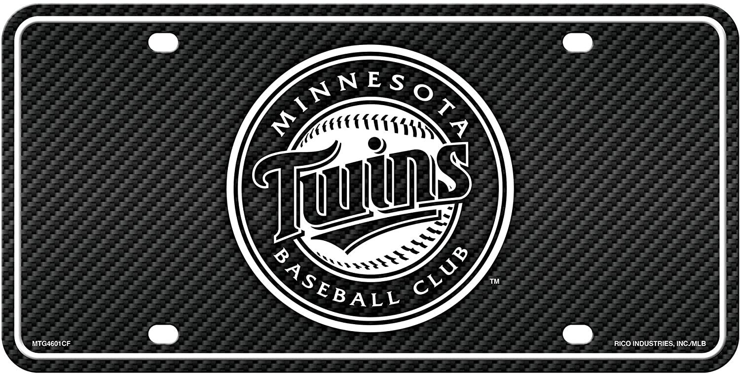 Minnesota Twins Metal Auto Tag License Plate, Carbon Fiber Design, 6x12 Inch