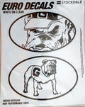 University of Georgia Bulldogs 2-Piece White and Clear Euro Decal Sticker Set, 4x2.5 Inch Each