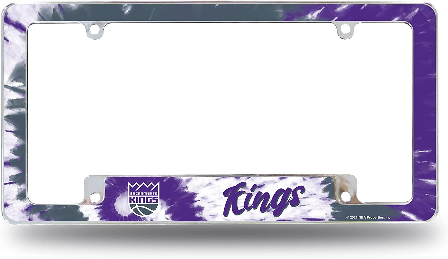 Sacramento Kings Metal License Plate Frame Chrome Tag Cover Tie Dye Design 6x12 Inch