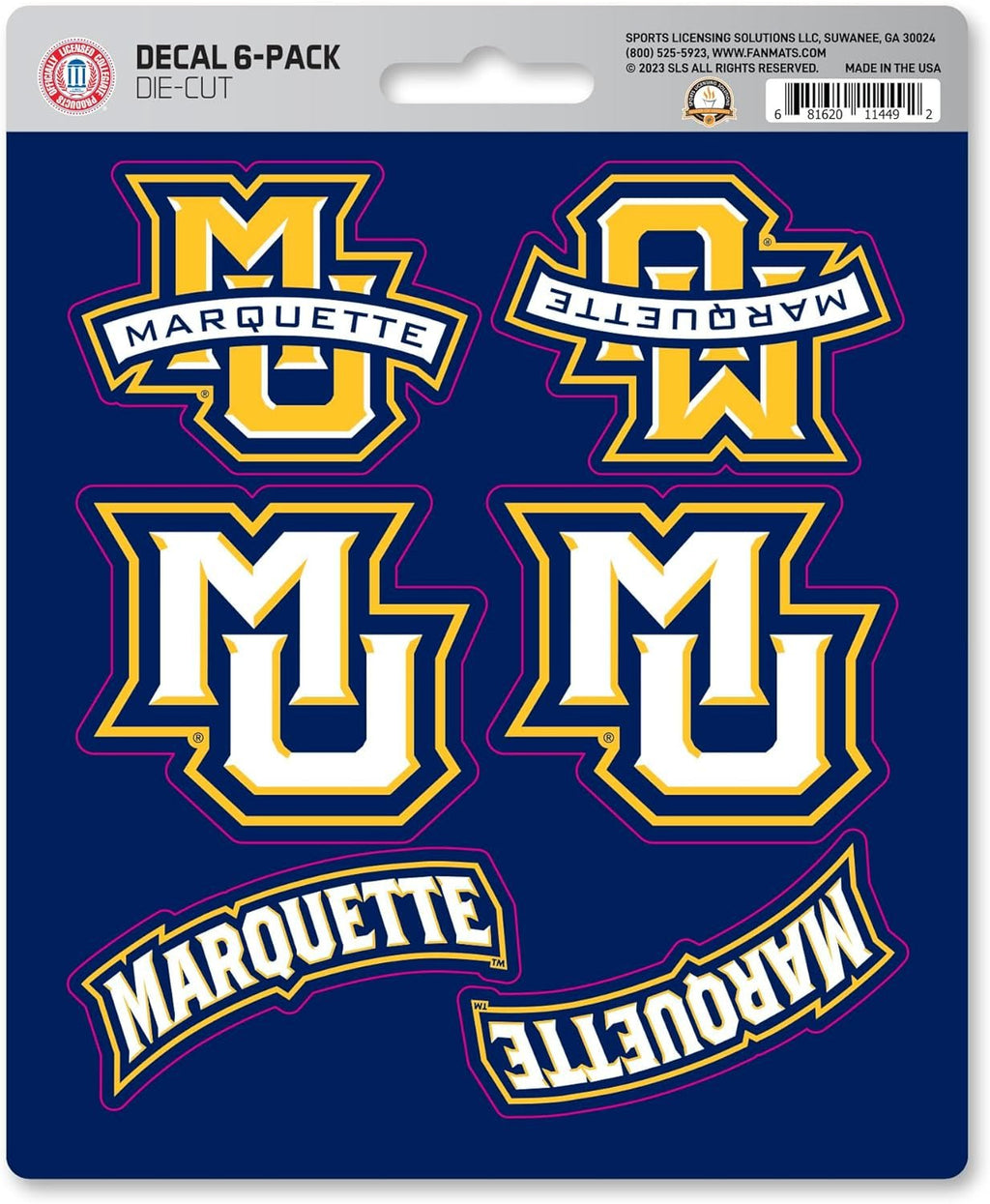 Marquette University Golden Eagles 6-Piece Decal Sticker Set, 5x6 Inch Sheet, Gift for football fans for any hard surfaces around home, automotive, personal items