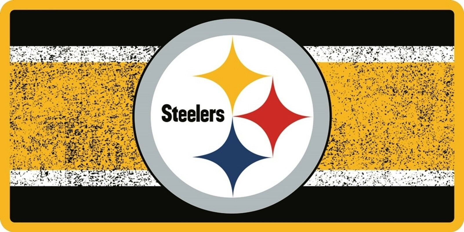 Pittsburgh Steelers Premium Laser Cut Tag License Plate, Vintage Style, Mirrored Inlaid Acrylic, 12x6 Inch