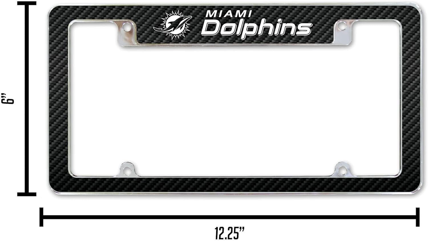 Miami Dolphins Metal License Plate Frame Chrome Tag Cover, 12x6 Inch