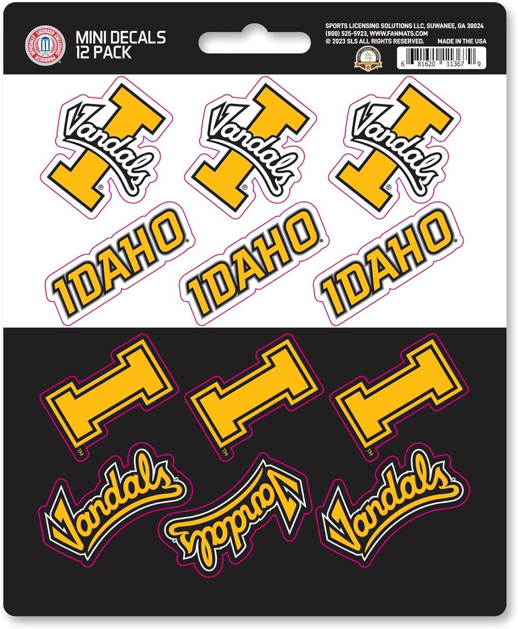University of Idaho Vandals 12-Piece Mini Decal Sticker Set, 5x6 Inch Sheet, Gift for football fans for any hard surfaces around home, automotive, personal items