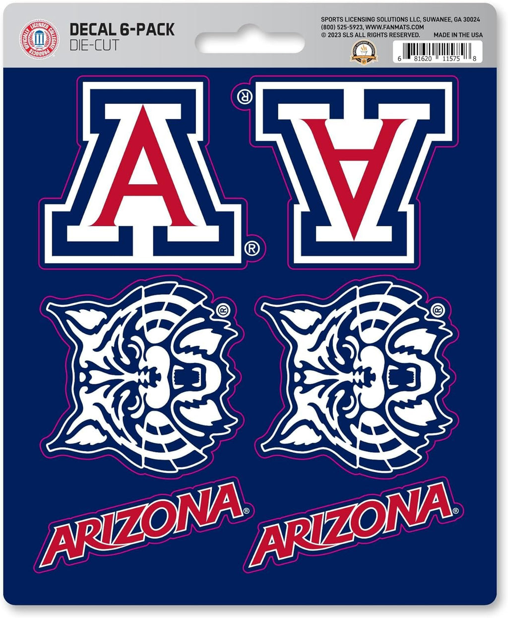 University of Arizona Wildcats 6-Piece Decal Sticker Set, 5x6 Inch Sheet, Gift for football fans for any hard surfaces around home, automotive, personal items