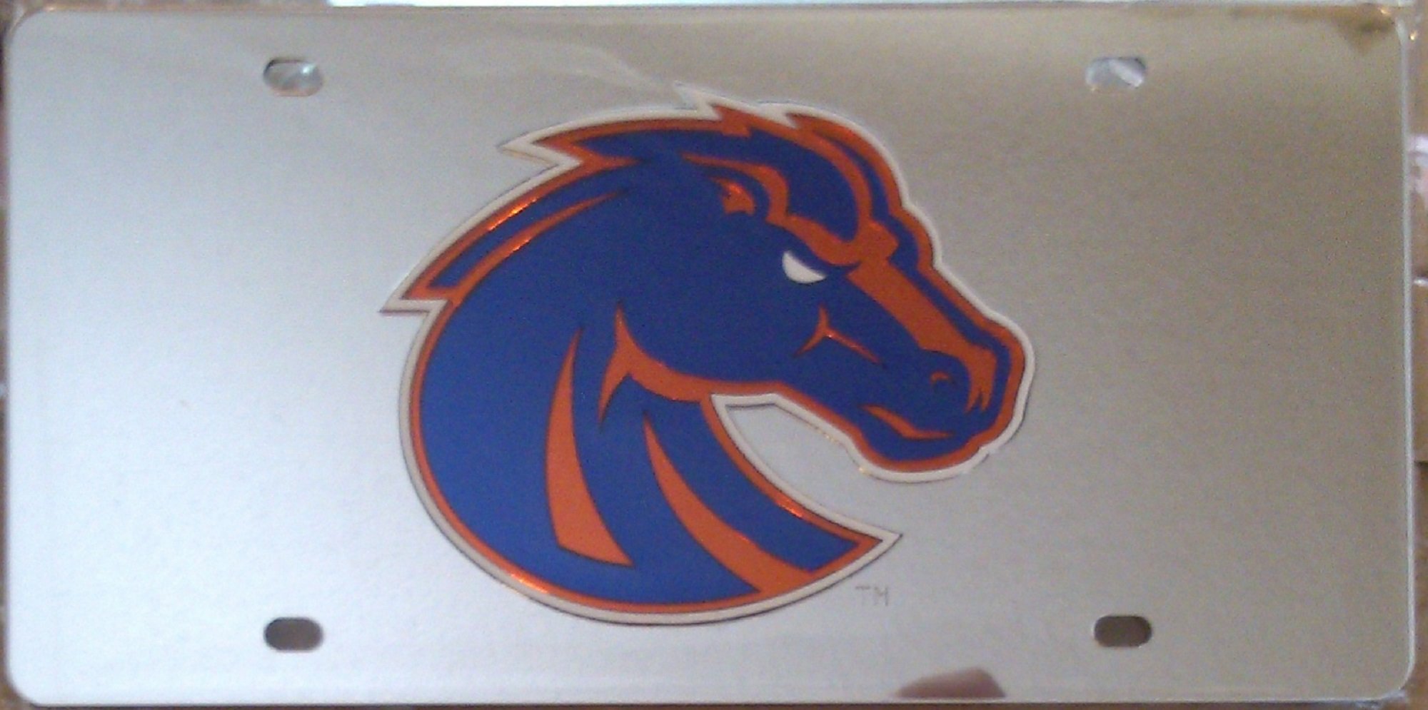 Boise State University Broncos Premium Laser Tag License Plate, Mirrored Acrylic Inlaid, 12x6 Inch