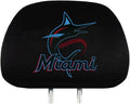Miami Marlins Pair of Premium Auto Head Rest Covers, Embroidered, Black Elastic, 14x10 Inch