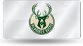 Milwaukee Bucks Premium Laser Cut Tag License Plate, Mirrored Acrylic Inlaid, 6x12 Inch