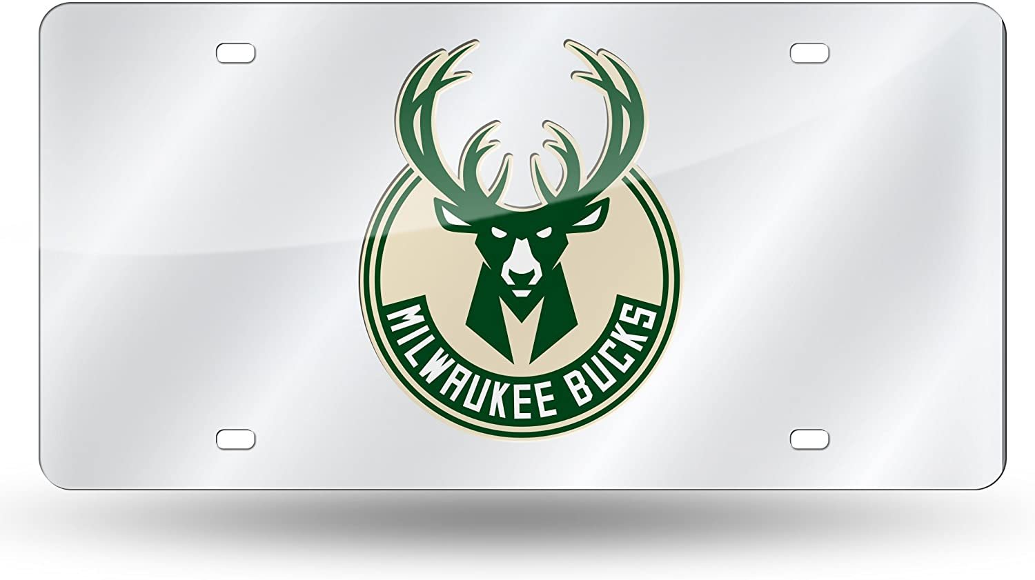 Milwaukee Bucks Premium Laser Cut Tag License Plate, Mirrored Acrylic Inlaid, 6x12 Inch