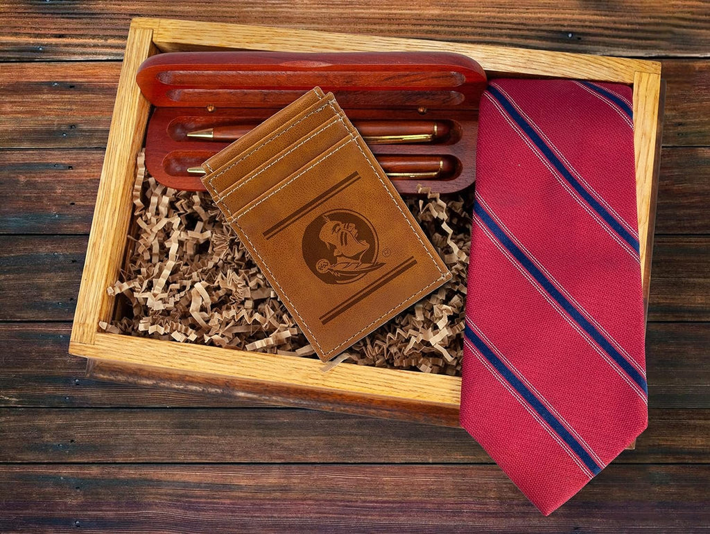 NCAA Florida State Seminoles Men’s Front ID Pocket Brown Wallet- Premium 8 Pocket Laser-Engraved Team Logo on Vegan Leather- Minimalist Design, Credit Card Holder- Ideal for Travel or Men’s Gift