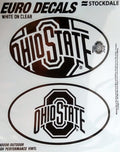 Ohio State University Buckeyes 2-Piece Euro Decal Sticker Set, White and Clear Color, 4x2.5 Inch Each