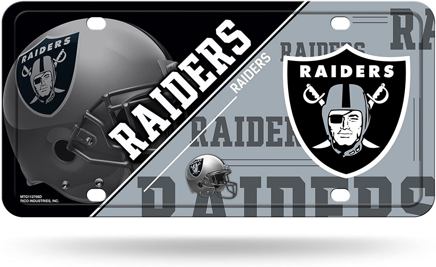 Las Vegas Raiders Metal Auto Tag License Plate, Split Design, 6x12 Inch