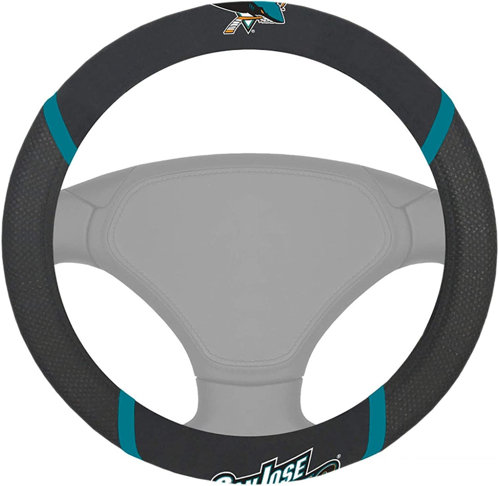 San Jose Sharks Steering Wheel Cover Premium Embroidered Black 15 Inch