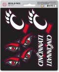 University of Cincinnati Bearcats 6-Piece Decal Sticker Set, 5x6 Inch Sheet, Gift for football fans for any hard surfaces around home, automotive, personal items