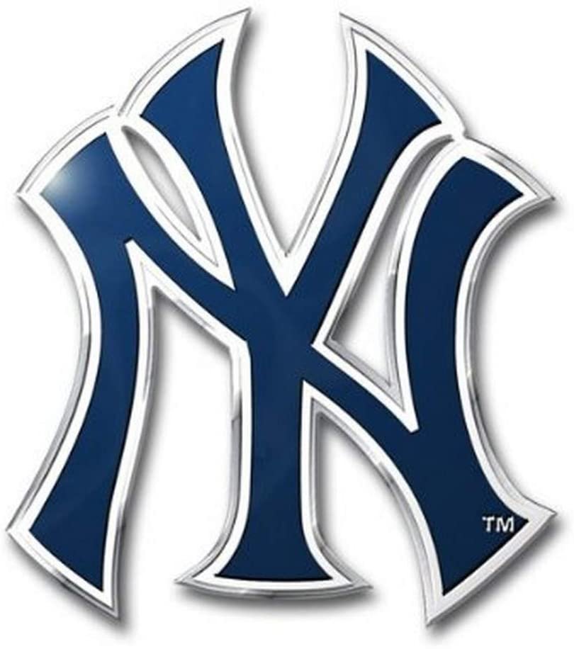 New York Yankees Auto Emblem, Aluminum Metal, Embossed Team Color, Raised Decal Sticker, Full Adhesive Backing