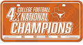 University of Texas Longhorns Metal Auto Tag License Plate, 4-Time National Champions, 6x12 Inch