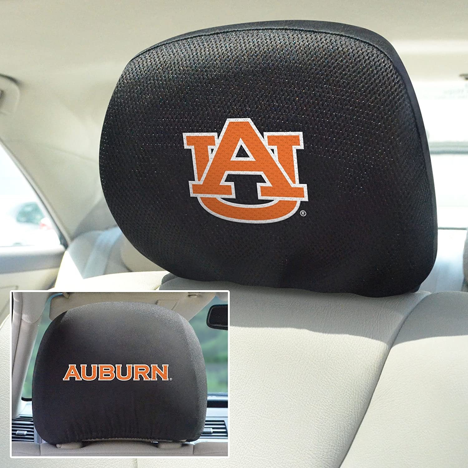 Golden State Warriors Pair of Premium Auto Head Rest Covers, Embroidered, Black Elastic, 14x10 Inch