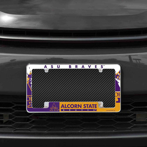 Alcorn State University Braves Metal License Plate Frame Chrome Tag Cover All Over Design 6x12 Inch