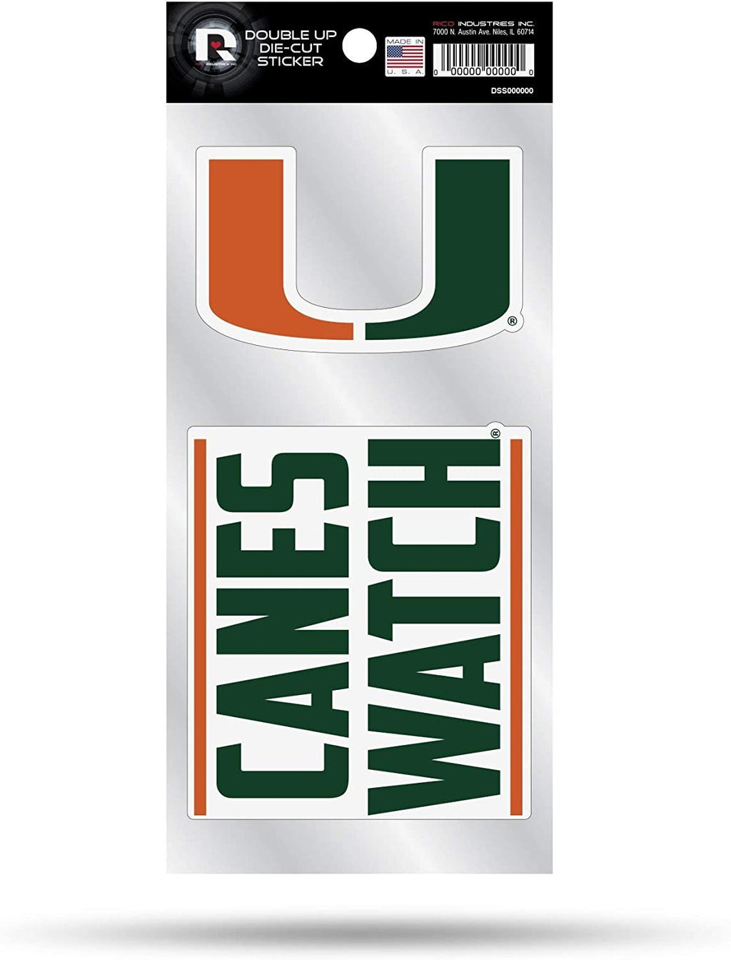 University of Miami Hurricanes Double Up Die Cut Sticker Decal Sheet, 4x8 Inch