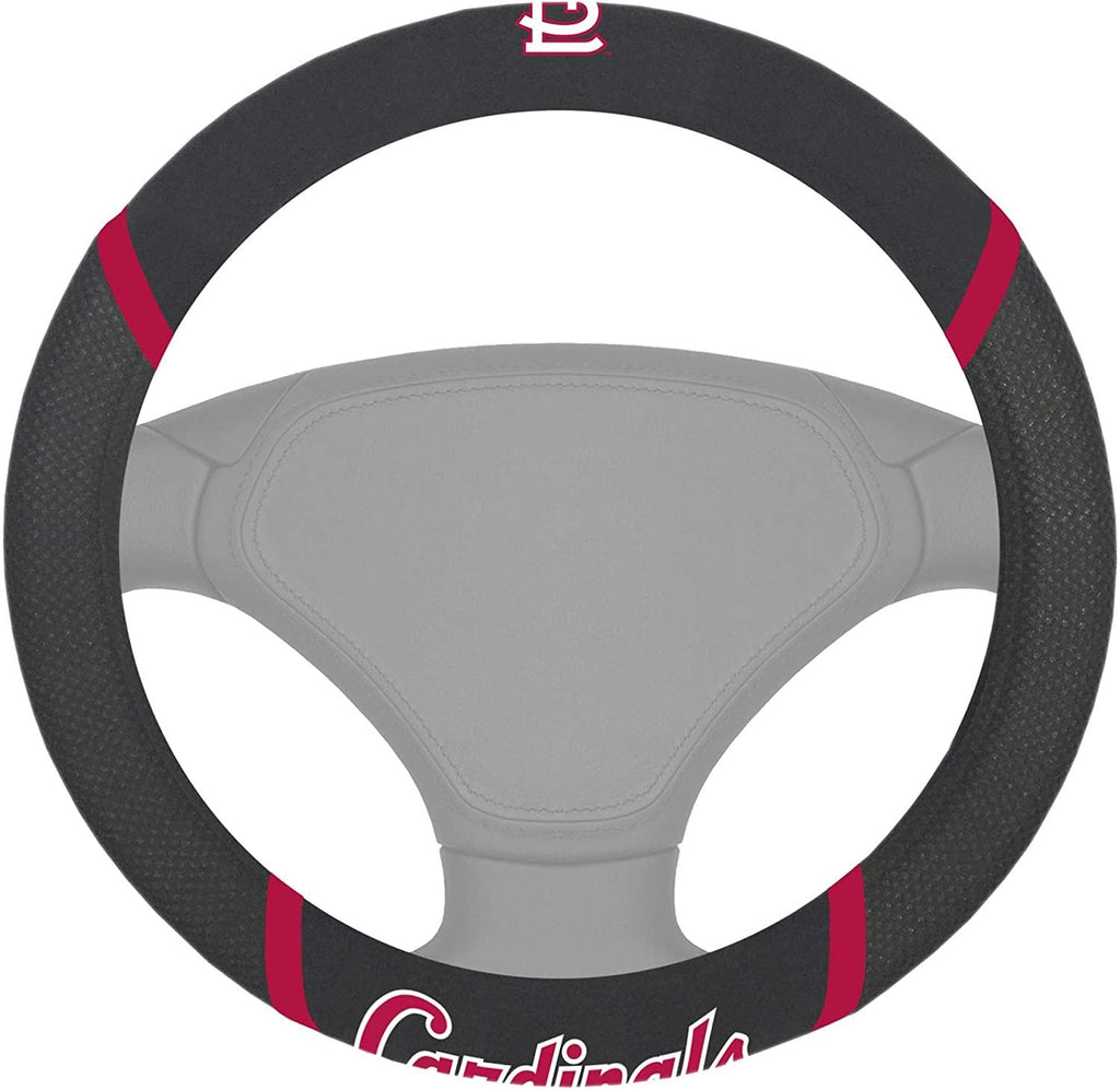 St Louis Cardinals Steering Wheel Cover Premium Embroidered Black 15 Inch