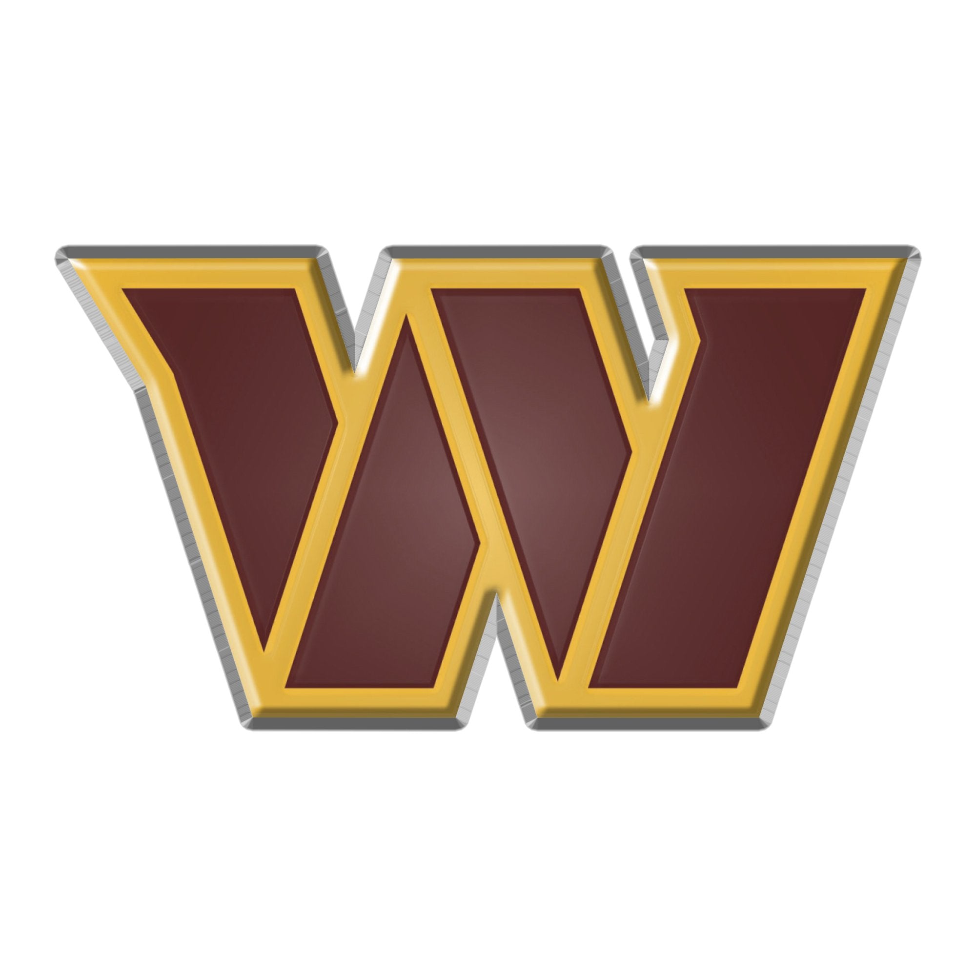Washington Commanders Auto Emblem, Aluminum Metal, Team Color, Shape Cut, Embossed, Full Adhesive Backing